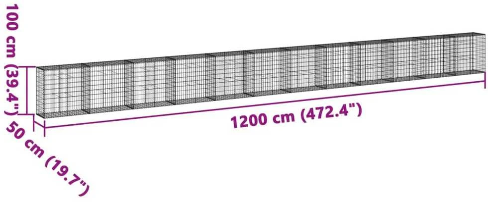 Gabiono krepšys su dangčiu, 1200x50x100cm, galvanizuota geležis