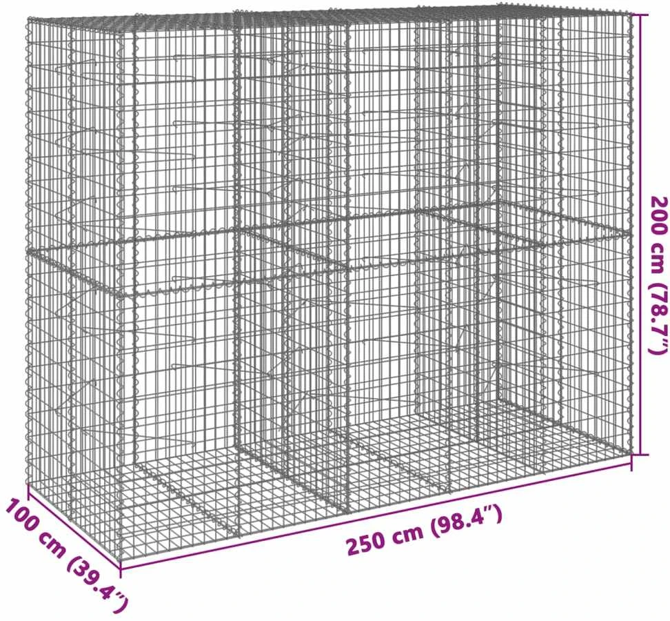 Gabiono krepšys su dangčiu, 250x100x200cm, galvanizuota geležis