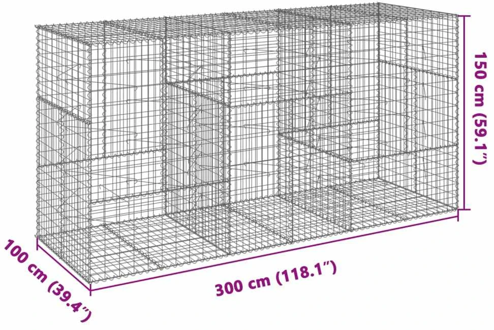 Gabiono krepšys su dangčiu, 300x100x150cm, galvanizuota geležis