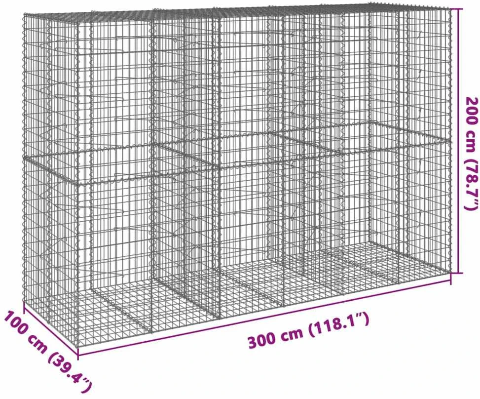 Gabiono krepšys su dangčiu, 300x100x200cm, galvanizuota geležis