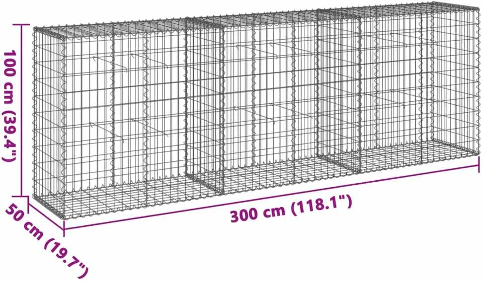 Gabiono krepšys su dangčiu, 300x50x100cm, galvanizuota geležis