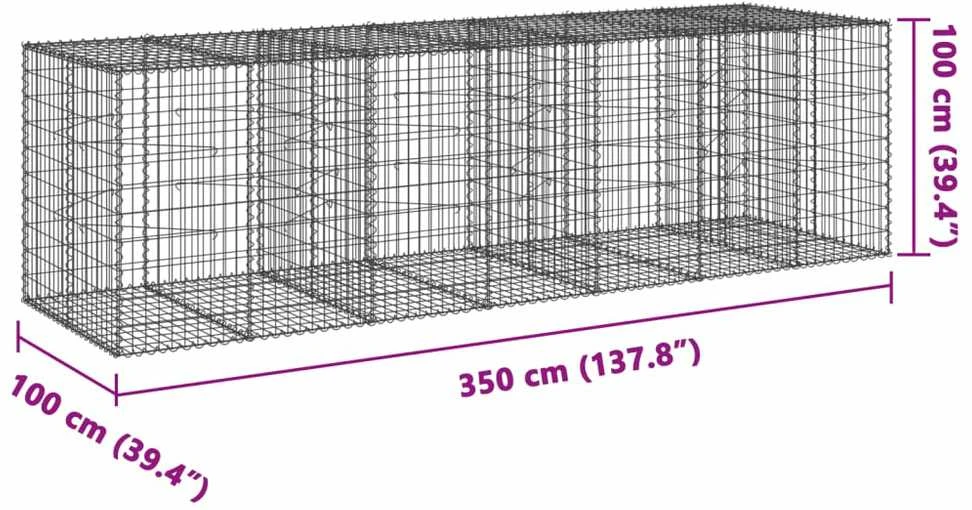 Gabiono krepšys su dangčiu, 350x100x100cm, galvanizuota geležis
