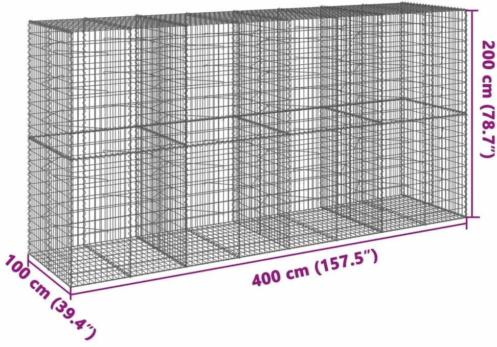 Gabiono krepšys su dangčiu, 400x100x200cm, galvanizuota geležis