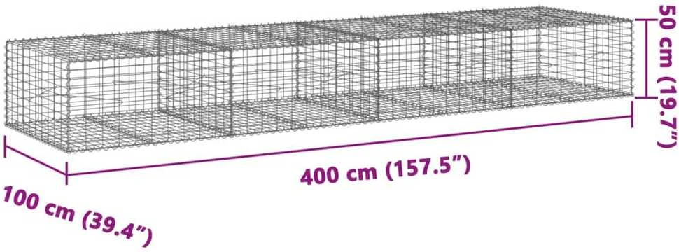 Gabiono krepšys su dangčiu, 400x100x50cm, galvanizuota geležis