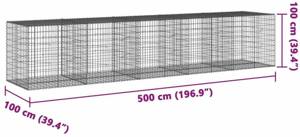 Gabiono krepšys su dangčiu, 500x100x100cm, galvanizuota geležis