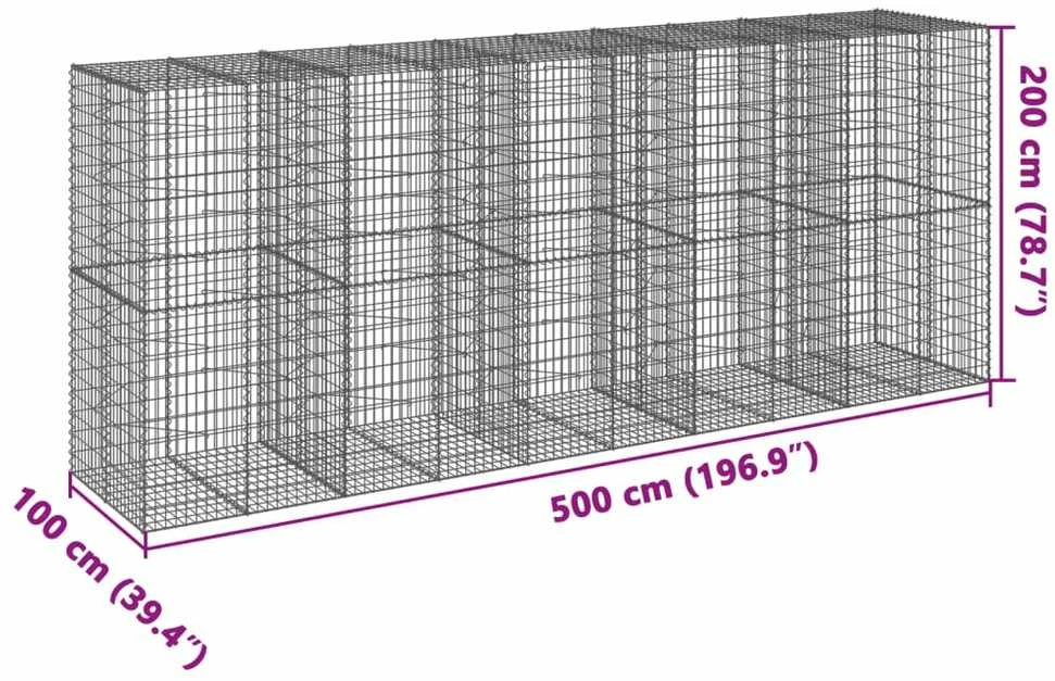 Gabiono krepšys su dangčiu, 500x100x200cm, galvanizuota geležis