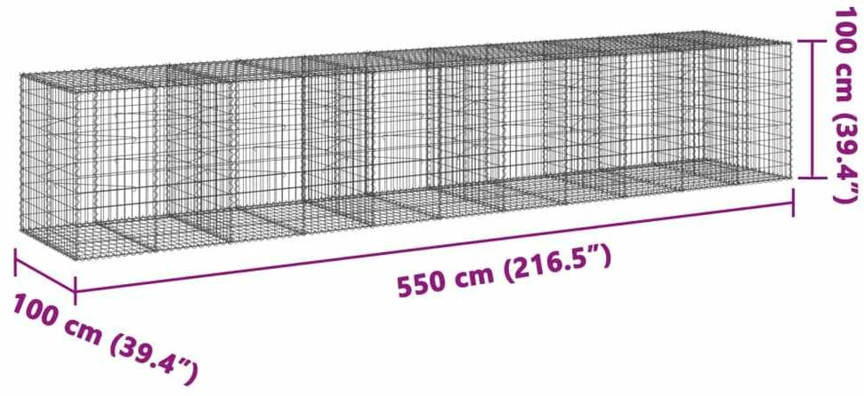 Gabiono krepšys su dangčiu, 550x100x100cm, galvanizuota geležis
