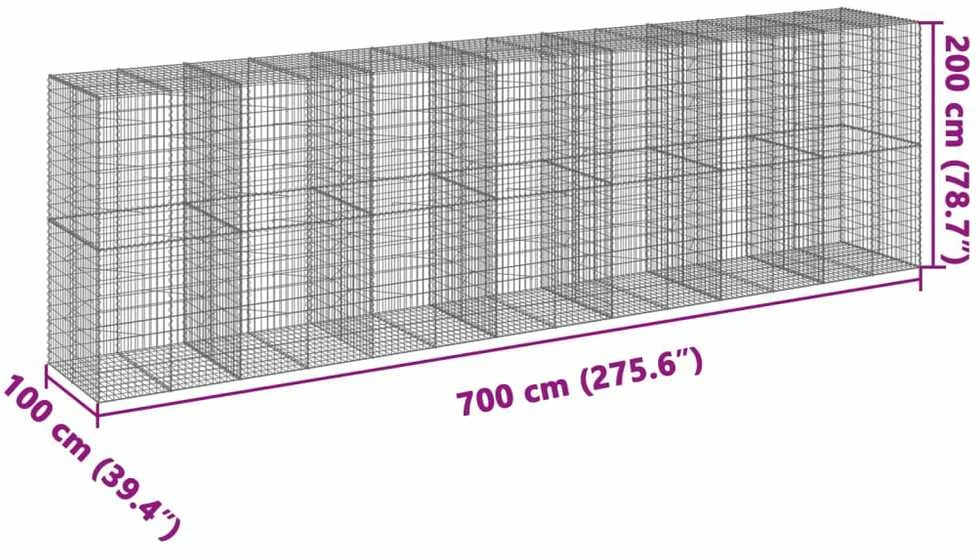 Gabiono krepšys su dangčiu, 700x100x200cm, galvanizuota geležis