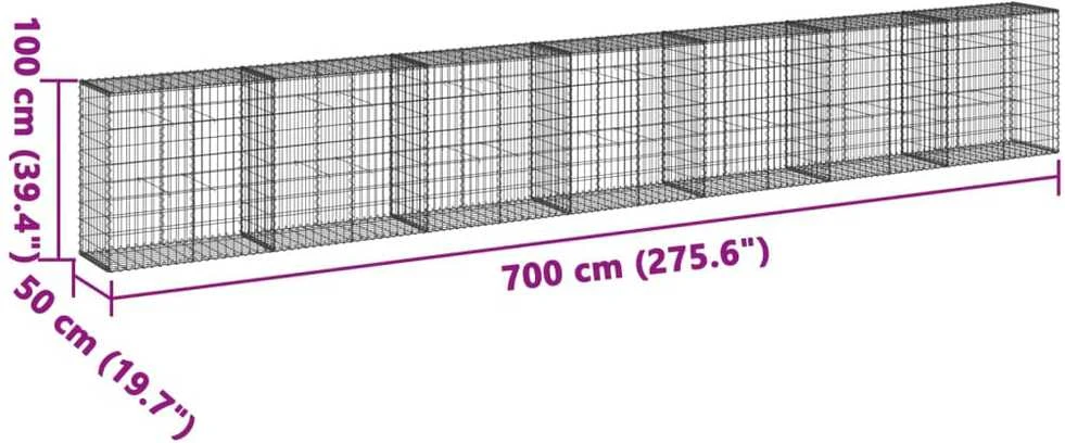Gabiono krepšys su dangčiu, 700x50x100cm, galvanizuota geležis