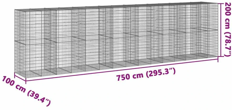 Gabiono krepšys su dangčiu, 750x100x200cm, galvanizuota geležis