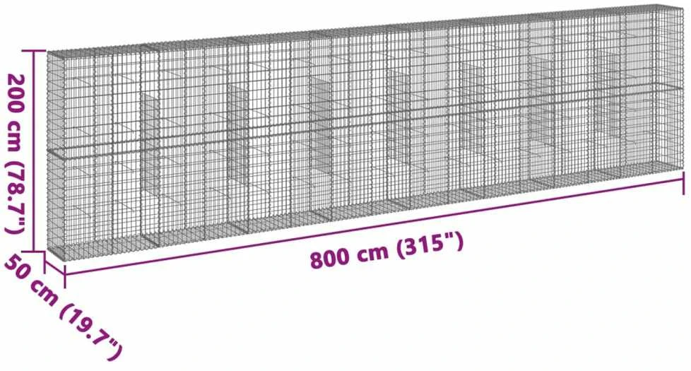 Gabiono krepšys su dangčiu, 800x50x200cm, galvanizuota geležis