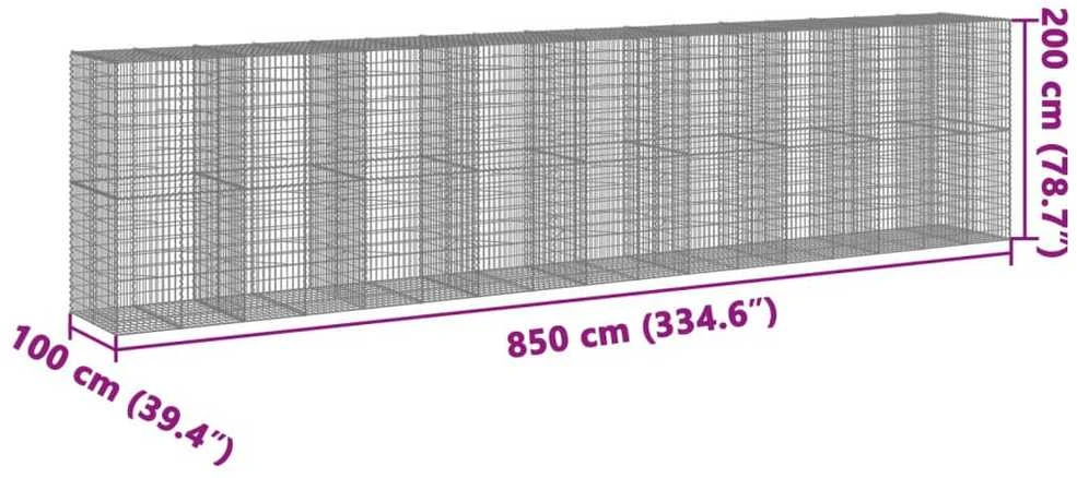 Gabiono krepšys su dangčiu, 850x100x200cm, galvanizuota geležis