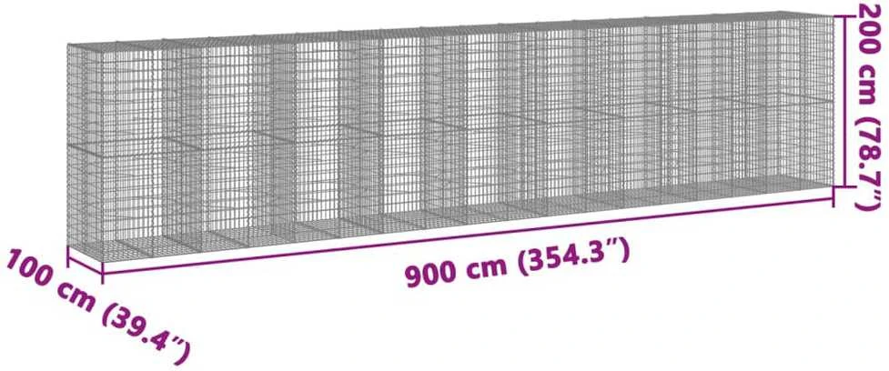 Gabiono krepšys su dangčiu, 900x100x200cm, galvanizuota geležis