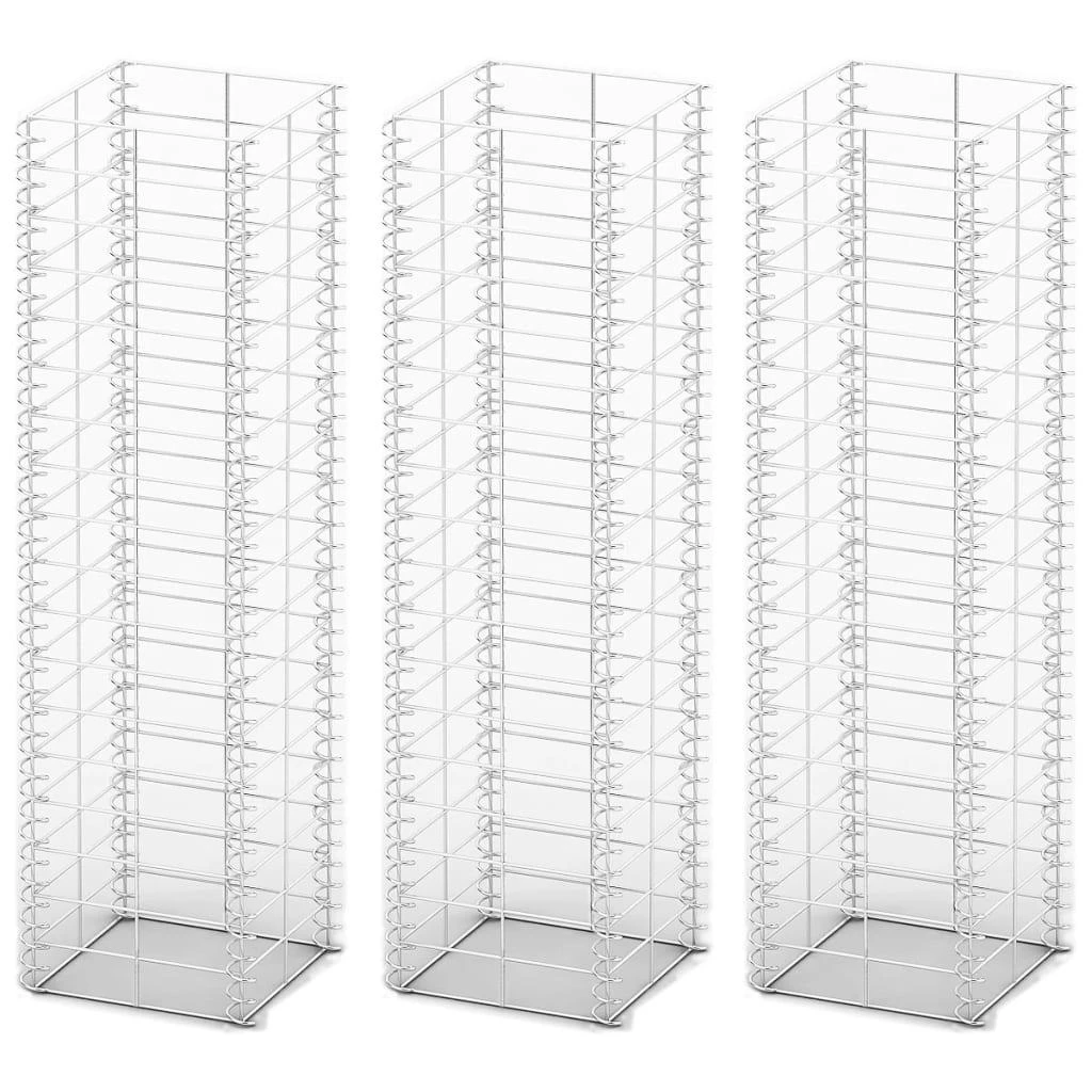 Gabionų rinkinys, 3 vnt., cinkuota viela, 25 x 25 x 100 cm