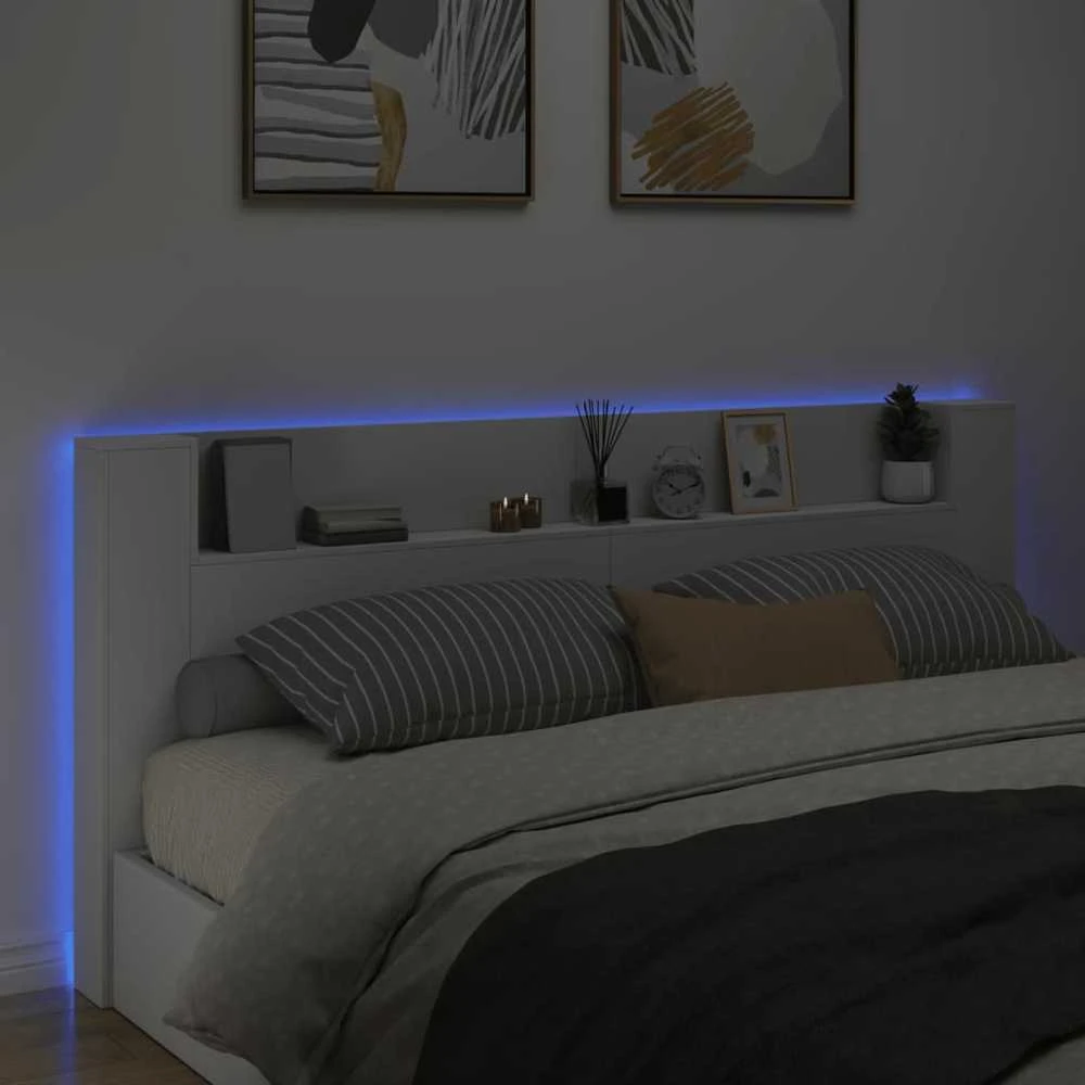 Galvūgalis-spintelė su LED, baltos spalvos, 220x16,5x103,5cm