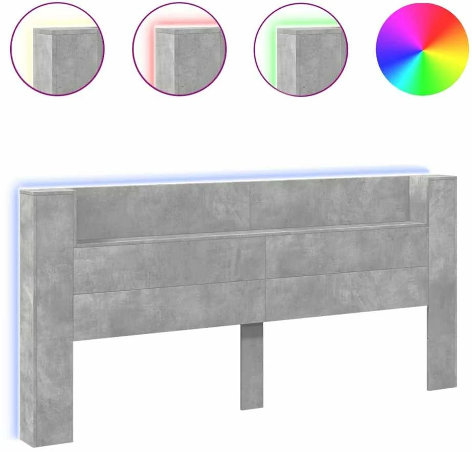 Galvūgalis-spintelė su LED, betono pilkas, 220x16,5x103,5cm