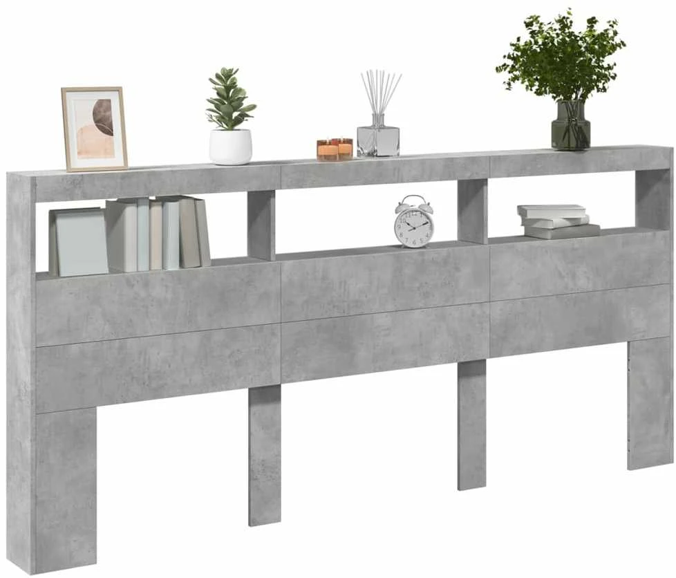 Galvūgalis-spintelė su LED, betono pilkos spalvos, 220x17x102cm