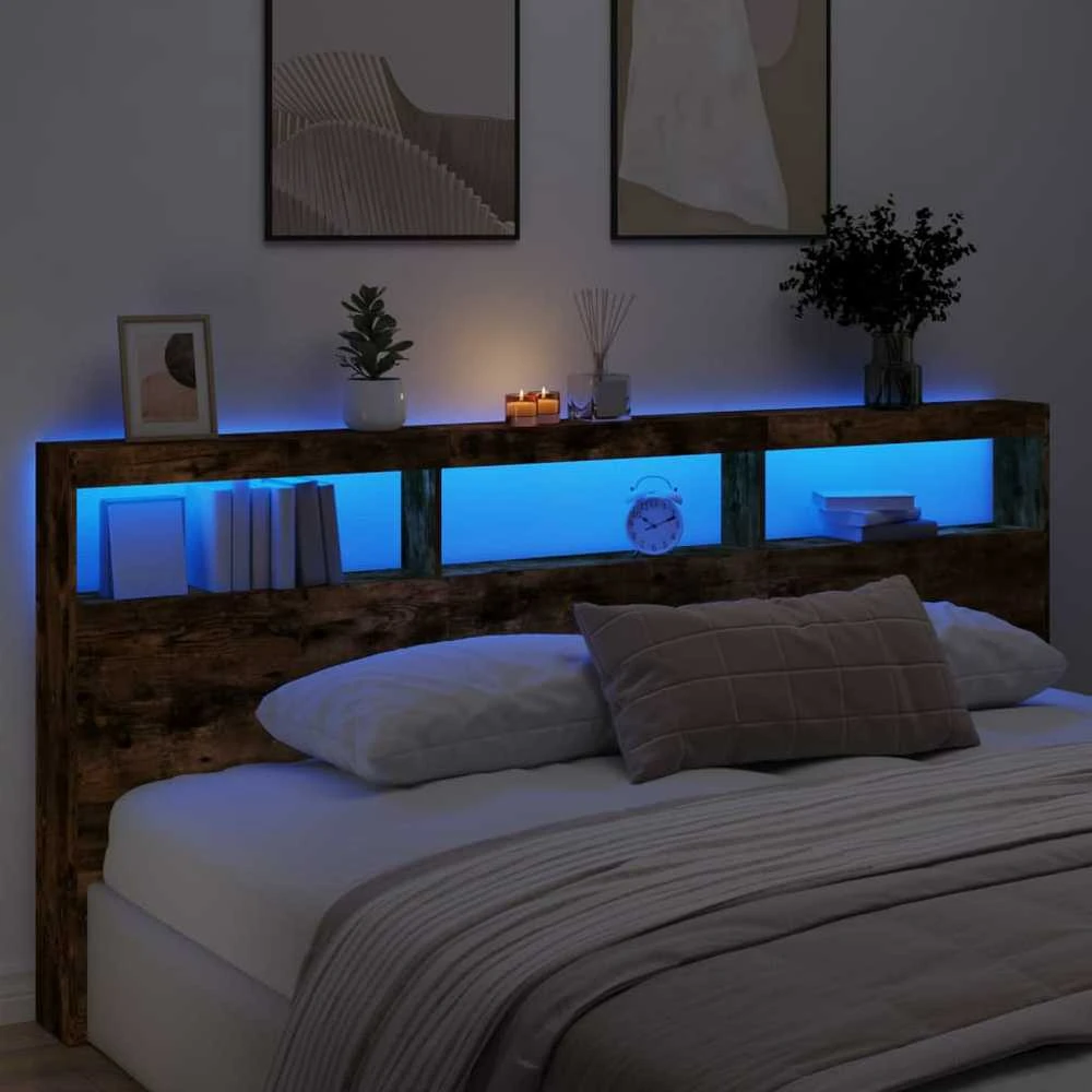 Galvūgalis-spintelė su LED, dūminio ąžuolo, 220x17x102cm