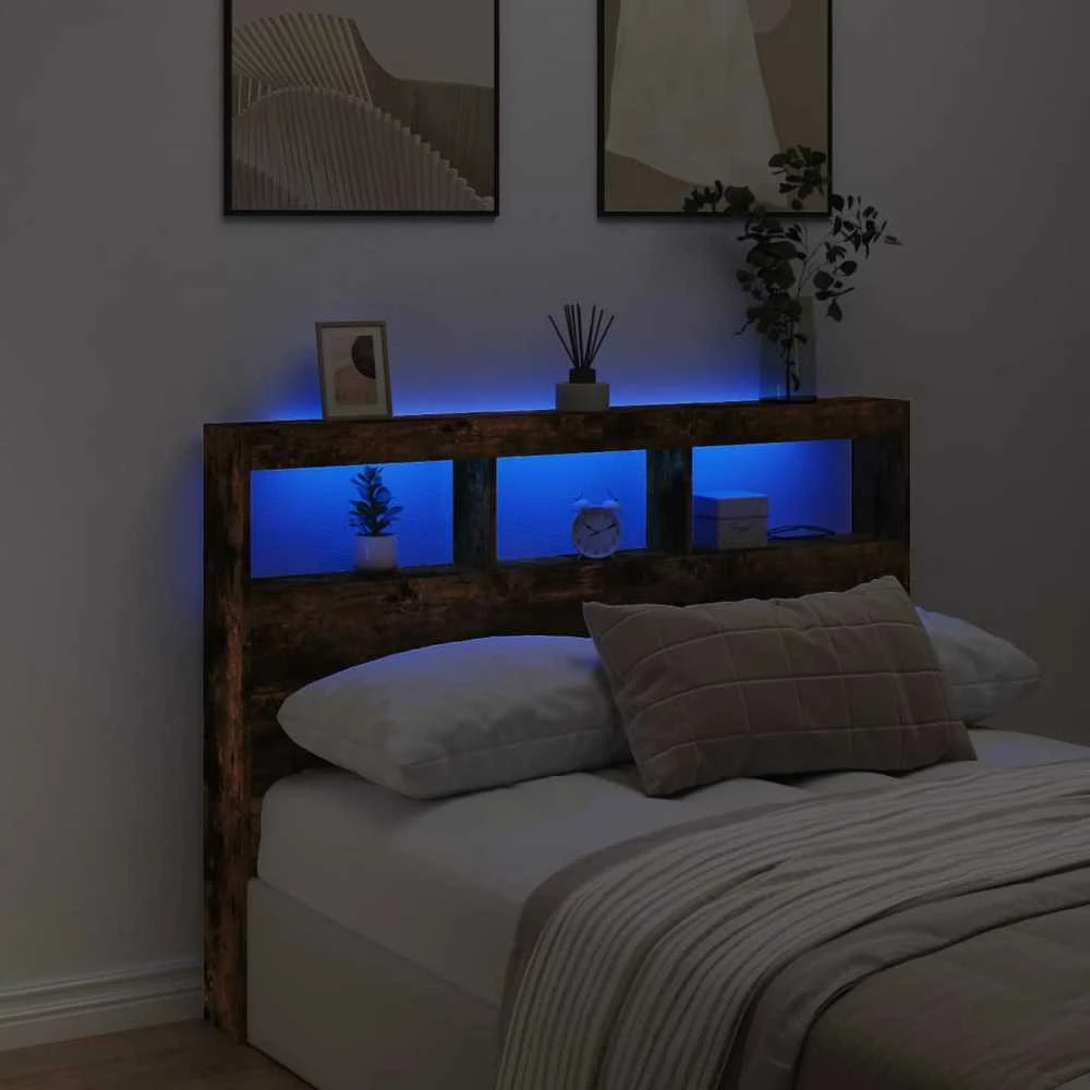 Galvūgalis-spintelė su LED, dūminio ąžuolo, 140x17x102cm