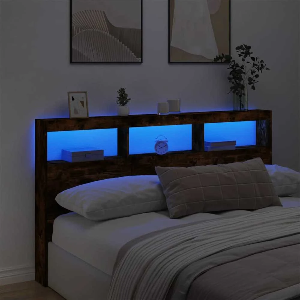 Galvūgalis-spintelė su LED, dūminio ąžuolo, 180x17x102cm