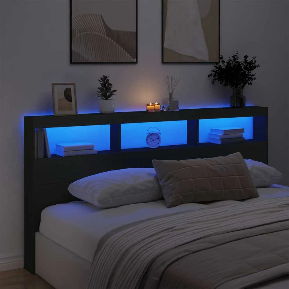 Galvūgalis-spintelė su LED, juodos spalvos, 200x17x102cm