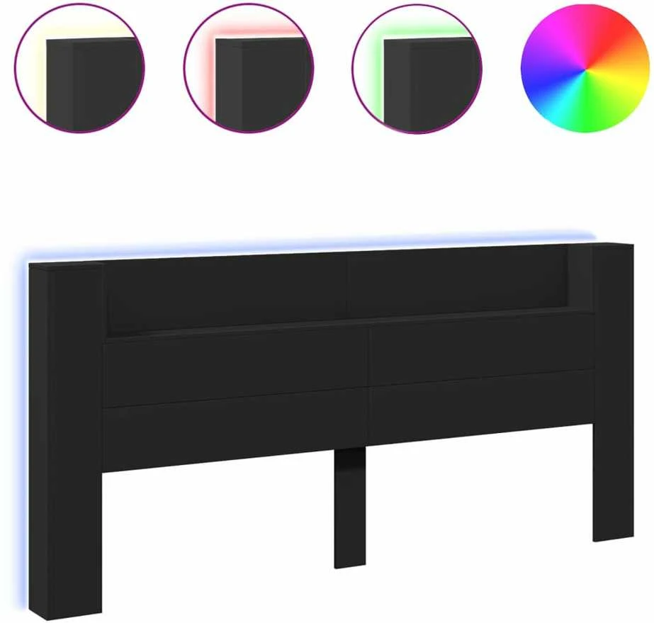 Galvūgalis-spintelė su LED, juodos spalvos, 220x16,5x103,5cm