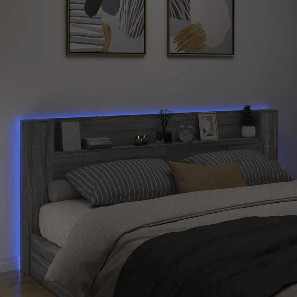 Galvūgalis-spintelė su LED, pilkas ąžuolo, 220x16,5x103,5cm