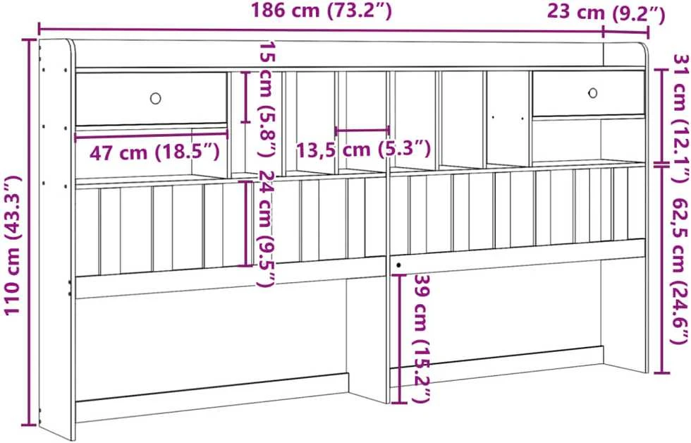 Galvūgalis su daiktų laikymo vieta, baltas, 180cm, pušis