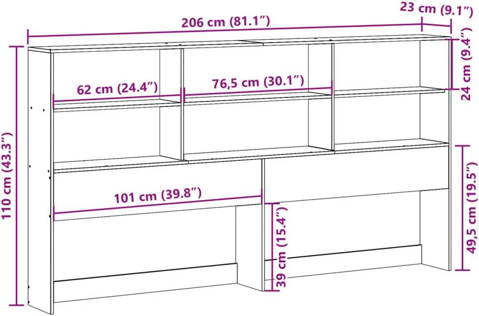 Galvūgalis su daiktų laikymo vieta, rudas, 200cm, pušis