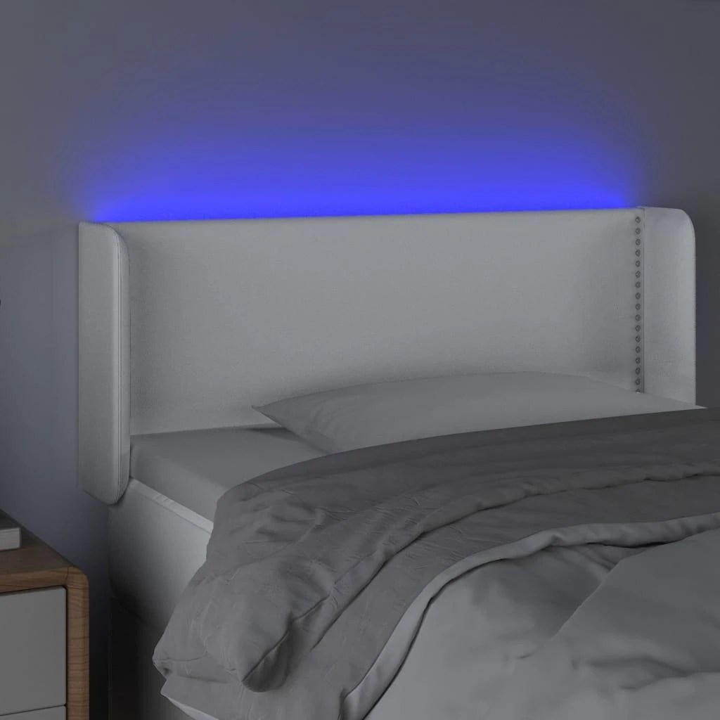 Galvūgalis su LED, baltos spalvos, 103x16x78/88cm, dirbtinė oda