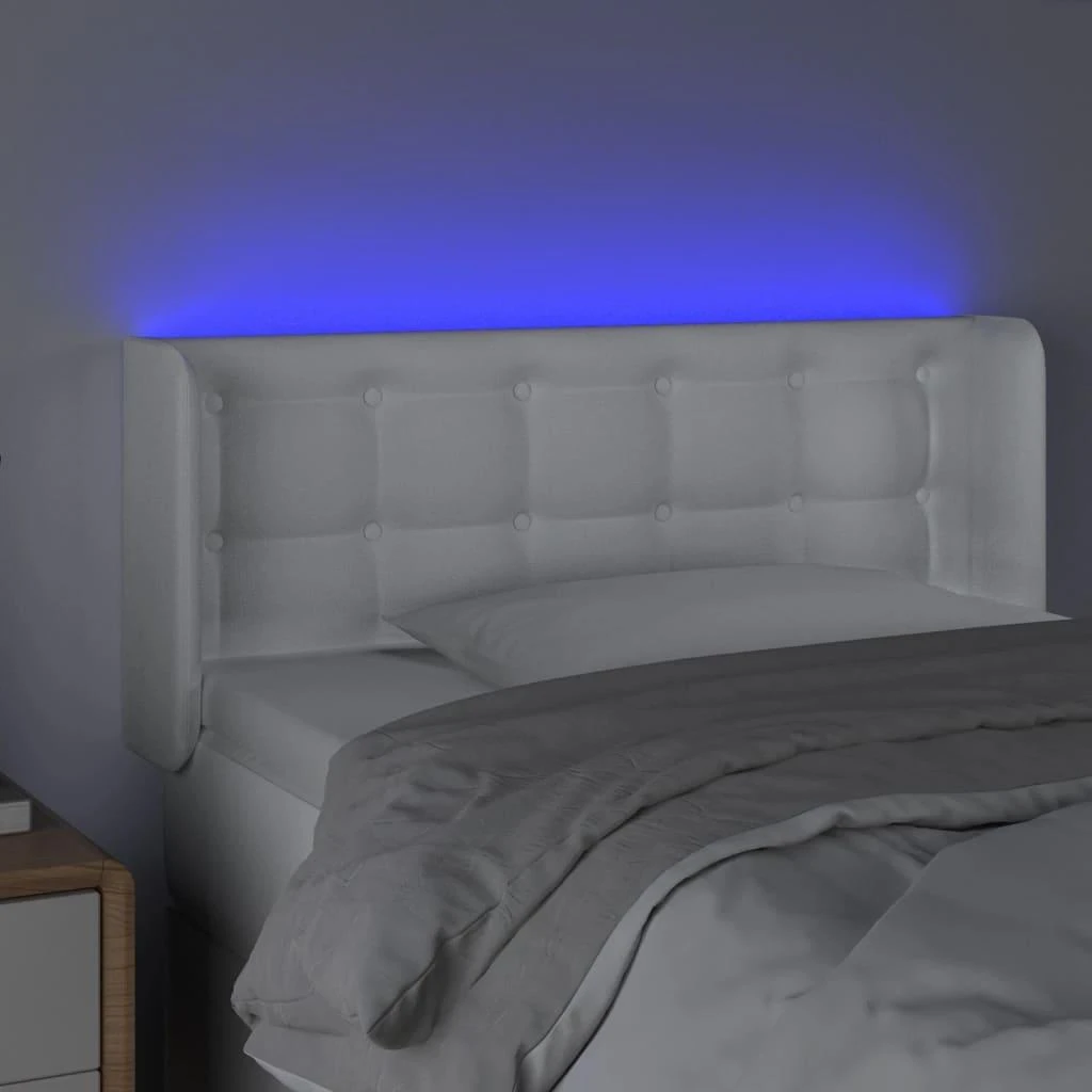 Galvūgalis su LED, baltos spalvos, 103x16x78/88cm, dirbtinė oda