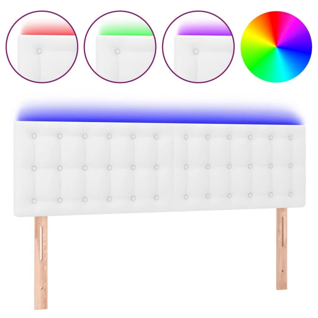 Galvūgalis su LED, baltos spalvos, 144x5x78/88cm, dirbtinė oda