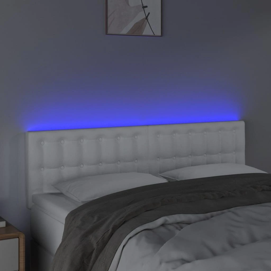 Galvūgalis su LED, baltos spalvos, 144x5x78/88cm, dirbtinė oda