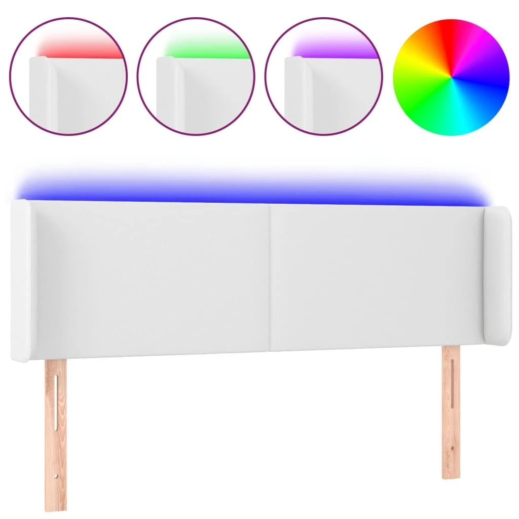 Galvūgalis su LED, baltos spalvos, 147x16x78/88cm, dirbtinė oda