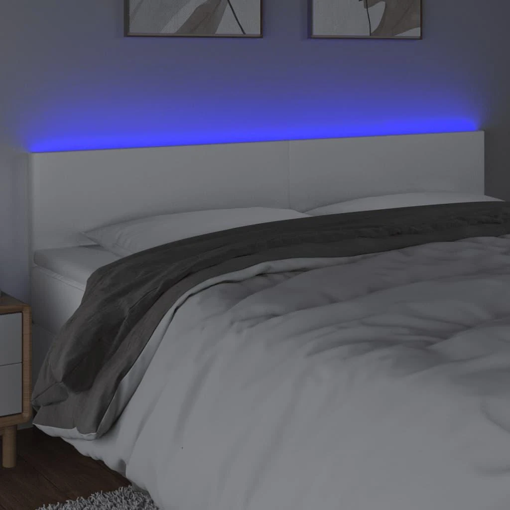 Galvūgalis su LED, baltos spalvos, 180x5x78/88cm, dirbtinė oda