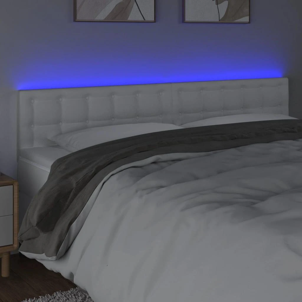 Galvūgalis su LED, baltos spalvos, 180x5x78/88cm, dirbtinė oda