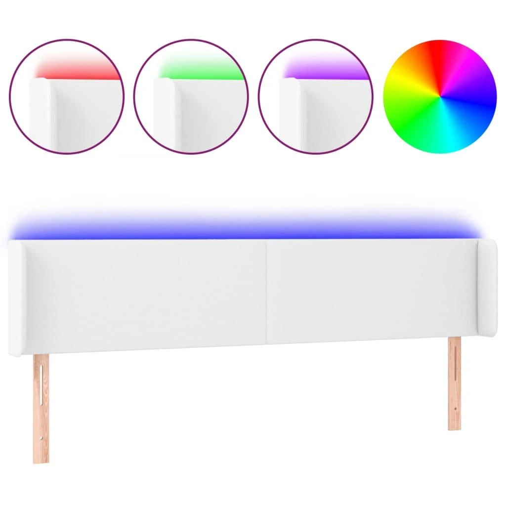 Galvūgalis su LED, baltos spalvos, 183x16x78/88cm, dirbtinė oda