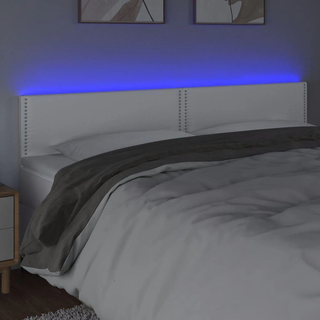 Galvūgalis su LED, baltos spalvos, 200x5x78/88cm, dirbtinė oda