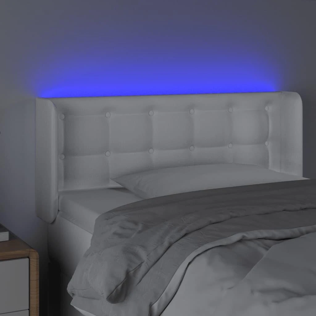 Galvūgalis su LED, baltos spalvos, 83x16x78/88cm, dirbtinė oda