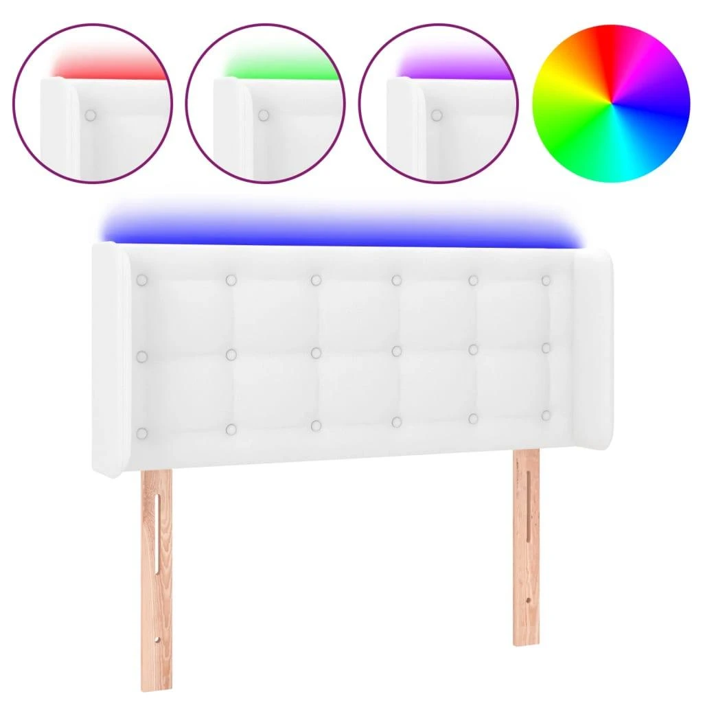 Galvūgalis su LED, baltos spalvos, 83x16x78/88cm, dirbtinė oda