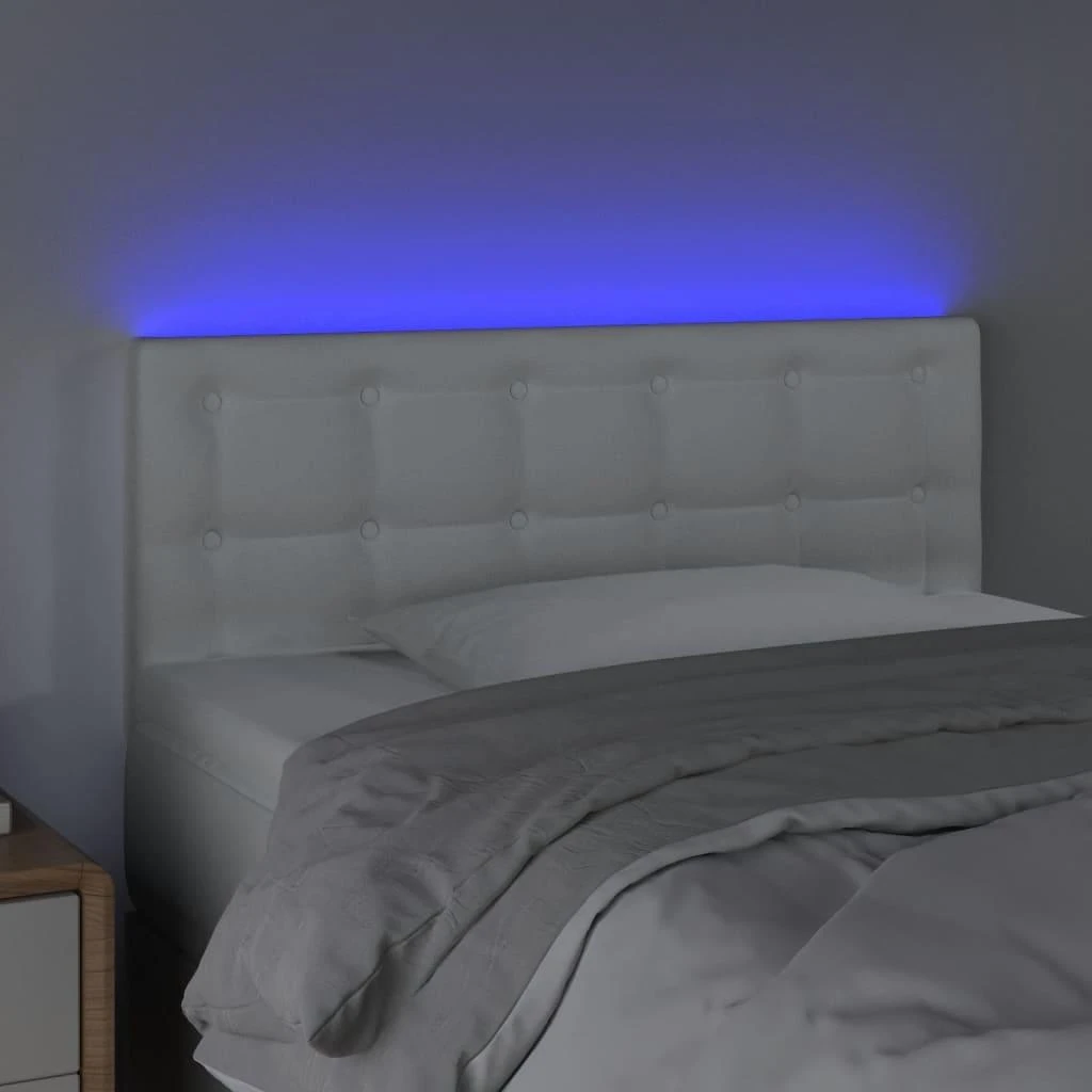 Galvūgalis su LED, baltos spalvos, 90x5x78/88cm, dirbtinė oda