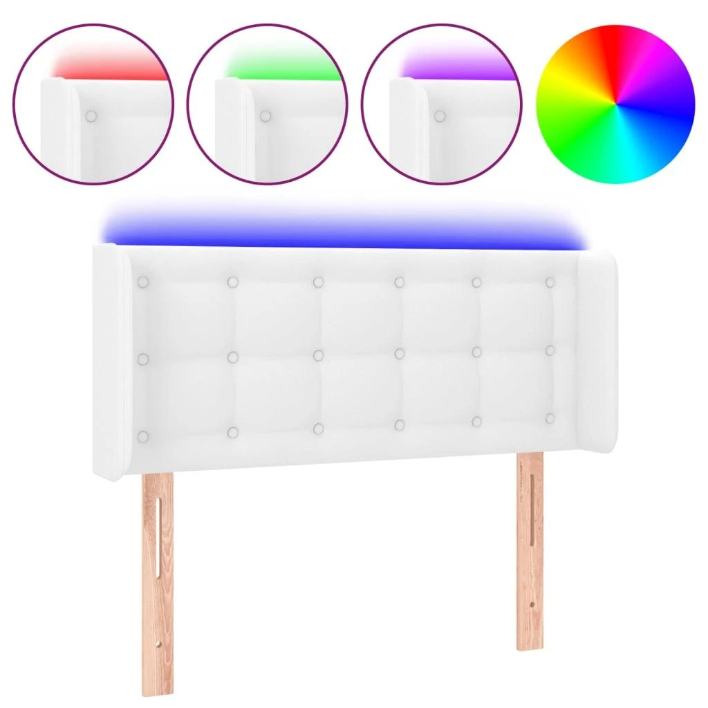 Galvūgalis su LED, baltos spalvos, 93x16x78/88cm, dirbtinė oda