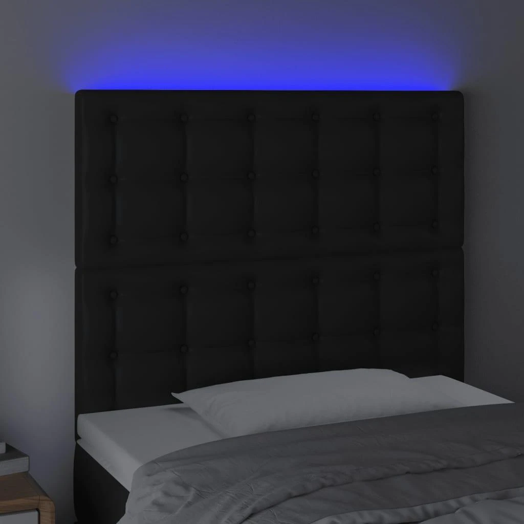 Galvūgalis su LED, juodos spalvos, 100x5x118/128cm dirbtinė oda