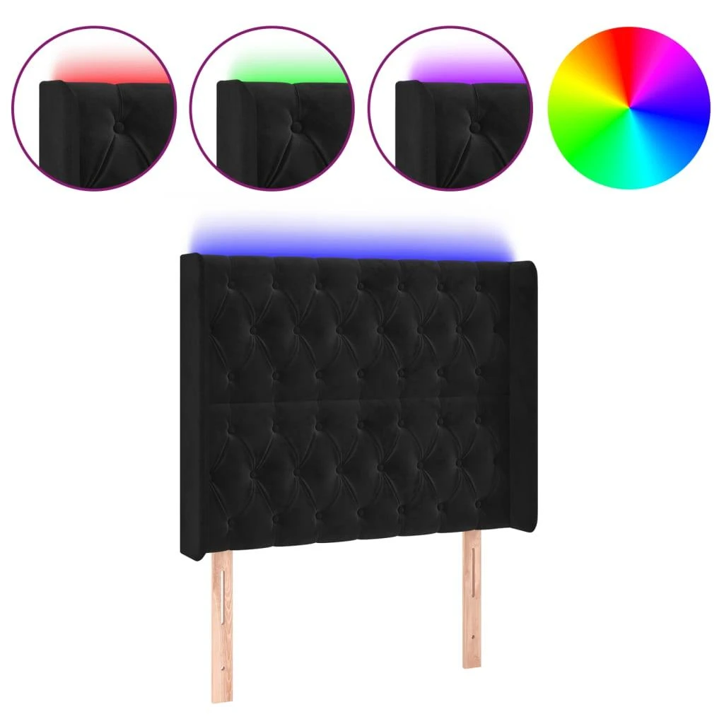 Galvūgalis su LED, juodos spalvos, 103x16x118/128cm, aksomas