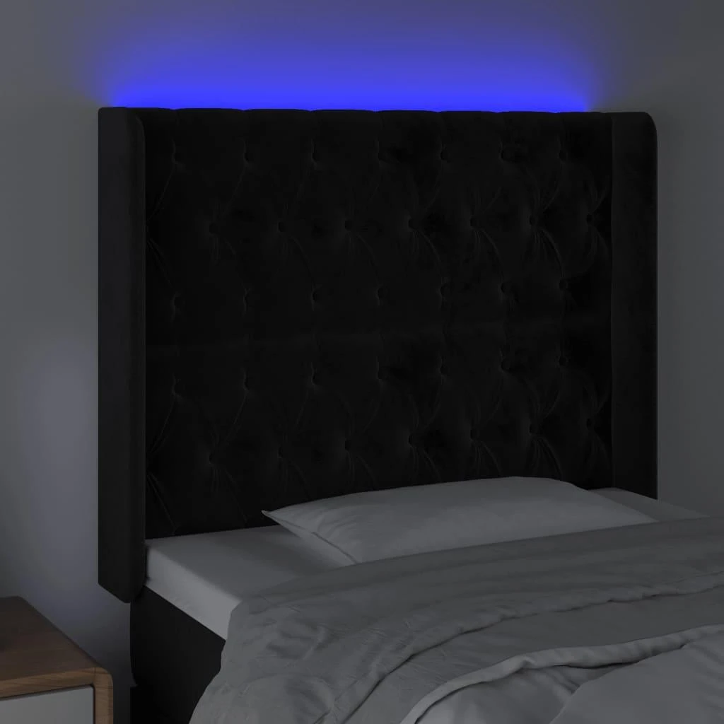 Galvūgalis su LED, juodos spalvos, 103x16x118/128cm, aksomas