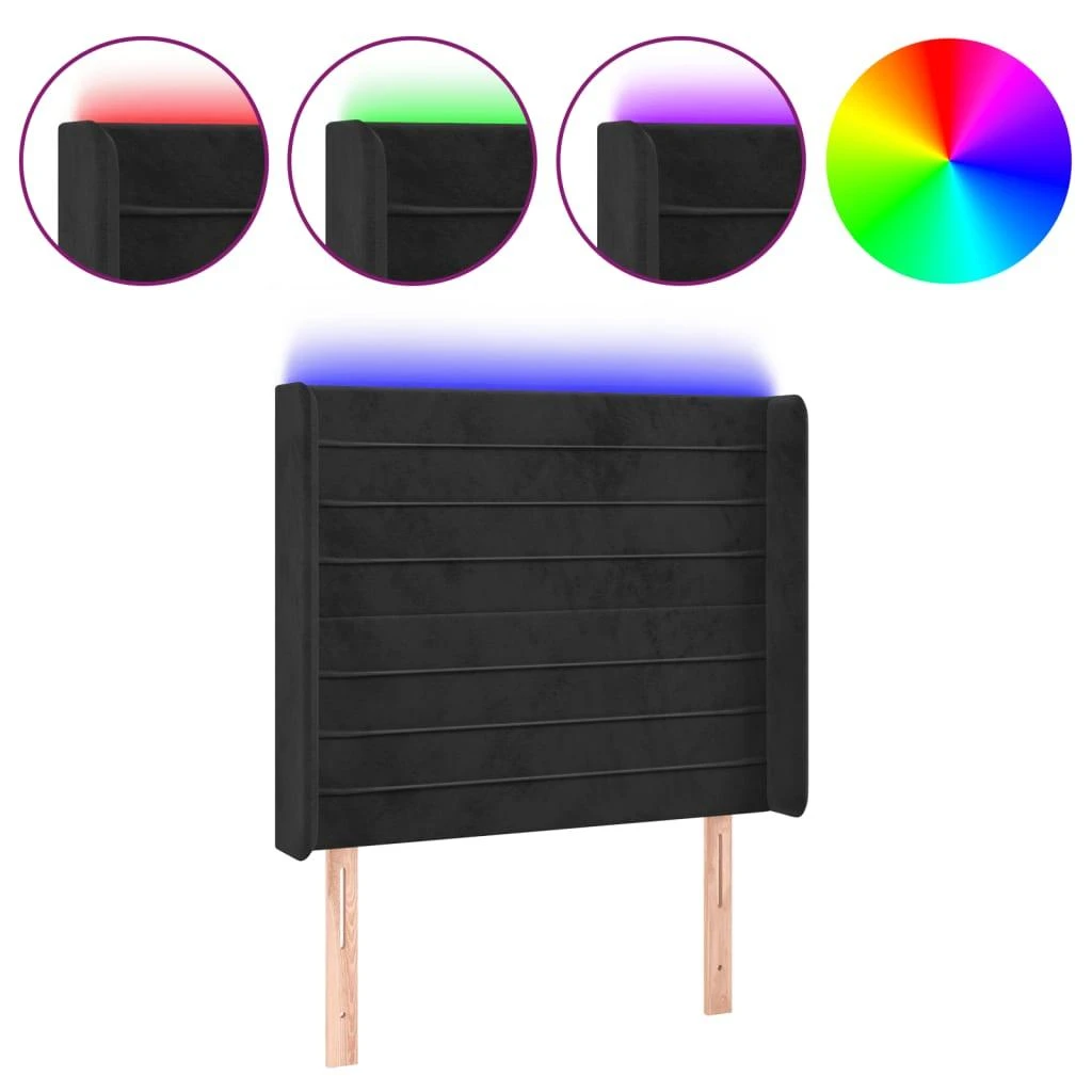 Galvūgalis su LED, juodos spalvos, 103x16x118/128cm, aksomas