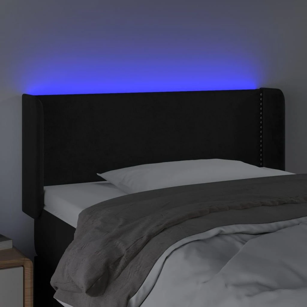 Galvūgalis su LED, juodos spalvos, 103x16x78/88cm, aksomas