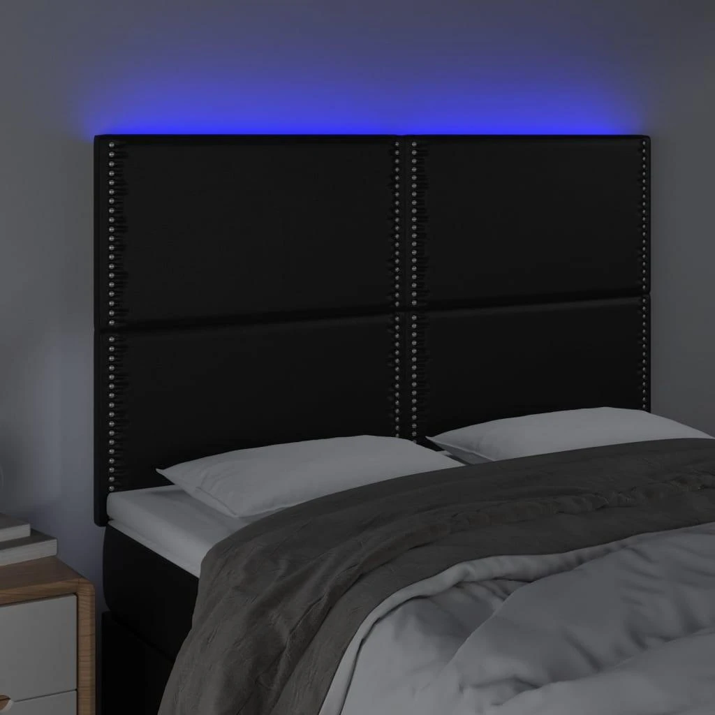 Galvūgalis su LED, juodos spalvos, 144x5x118/128cm dirbtinė oda