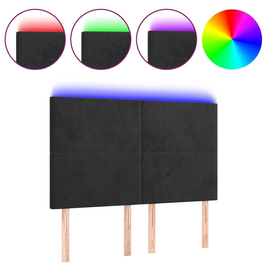 Galvūgalis su LED, juodos spalvos, 144x5x118/128cm, aksomas