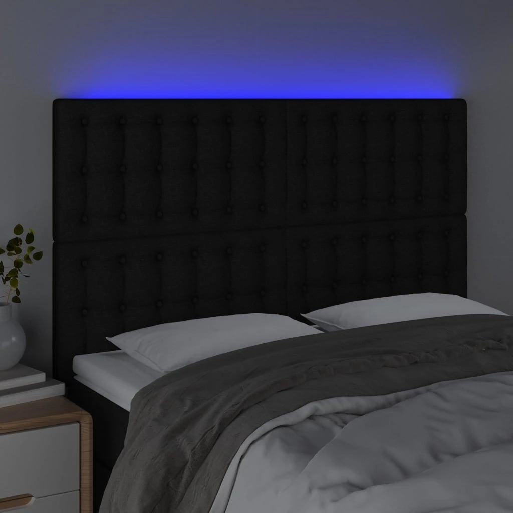 Galvūgalis su LED, juodos spalvos, 144x5x118/128cm, audinys